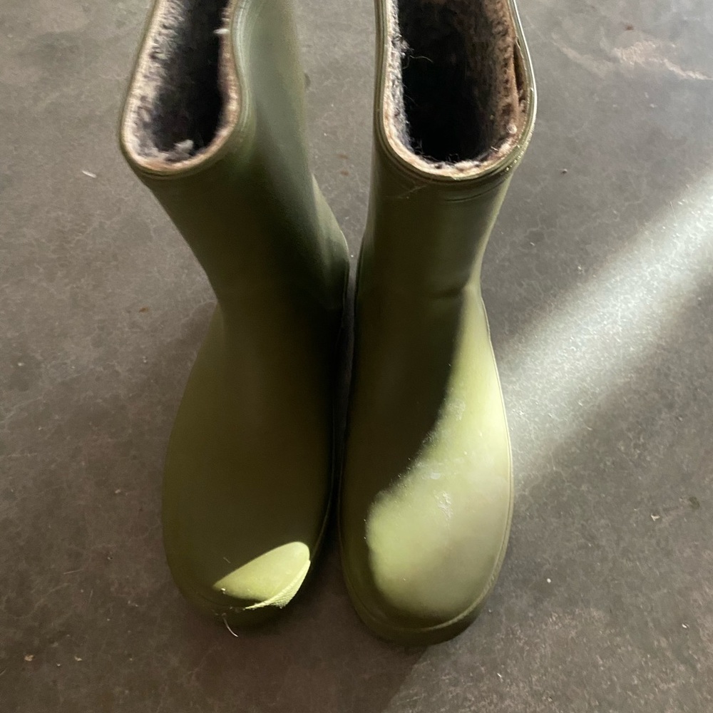Green rain boots